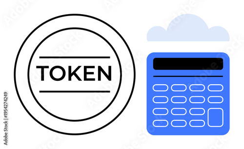 Secure access, identity verification, cybersecurity, cloud storage, digital technology, data protection. Circular token and a keypad with cloud symbol. Secure access and identity verification concept