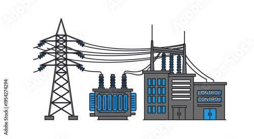 Electricity substation power transmission tower.