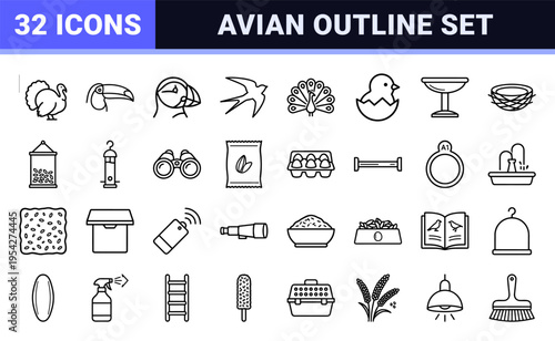 Ornithology and Avian Species Ultra-Minimalist Geometric Line Art Icons for Professional Wildlife Research and Conservation Branding Systems.