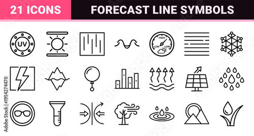 Minimalist Weather Outline Icons for Meteorological Forecasting Apps and Climate Monitoring Interfaces featuring Geometric Monoline Aesthetic