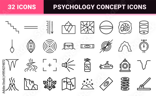 Iceberg Theory Conceptual Line Art Symbols for Psychology and Business Strategy Metaphors with Professional Geometric Outline Visual DNA