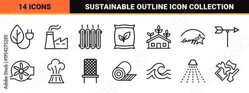 Renewable Energy and Sustainable Technology Ultra-Minimalist Geometric Line Art Symbols for Modern Eco-Friendly Corporate Branding and UI Design