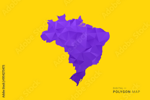 Brazil Map - Low poly polygon map in vibrant purple gradient on bold yellow background, modern minimal geometric style, clean digital vector illustration.