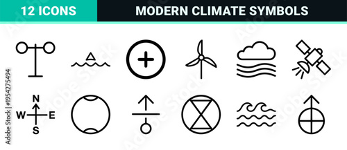 Meteorological Forecasting Outline Symbols Professional UI UX Design Assets Featuring Clean Geometric Minimalist Weather Line Art Elements