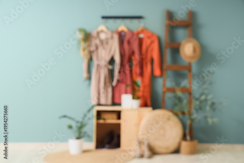 Blurred view of hallway wit...