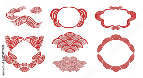 A collection of intricately designed, stylized, red decorative frames and elements, perfect for adding a touch of elegance and visual interest to any project or design.