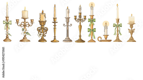 Elegant candlesticks adorned with candles evoke a sense of warmth, light, and vintage charm, ideal for conveying themes of decoration and illumination.