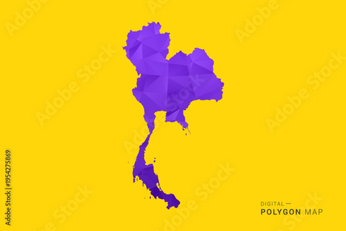 Thailand Map - Low poly polygon map in vibrant purple gradient on bold yellow background, modern minimal geometric style, clean digital vector illustration.