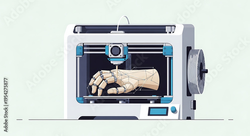 A 3D printer creates a prosthetic arm in a modern manufacturing process