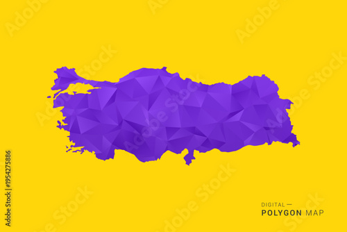 Turkey Map - Low poly polygon map in vibrant purple gradient on bold yellow background, modern minimal geometric style, clean digital vector illustration.