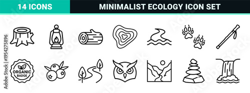 Sustainable Nature and Forestry Management Ultra-minimalist Monoline Geometric Line Art Icon Set for Eco-conscious Branding