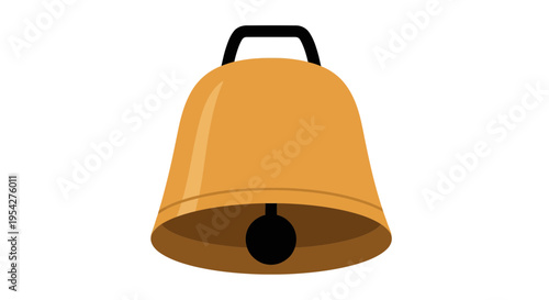 Minimalist vector illustration of a golden bell with black clapper isolated on white background