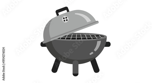 Monochromatic barbecue grill illustration, showcasing outdoor cooking appliance for summer season,
