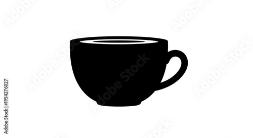 Monochromatic vector illustration of a filled coffee cup with a handle graphic silhouette ready