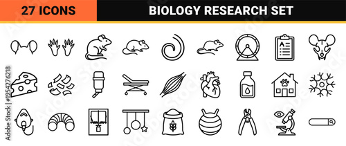 Lab Rodent and Experimental Biology Symbols Featuring Ultra-Minimalist Monoline Geometric Outlines for Scientific Research and Animal Care