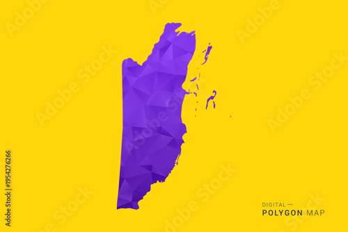 Belize Map - Low poly polygon map in vibrant purple gradient on bold yellow background, modern minimal geometric style, clean digital vector illustration.