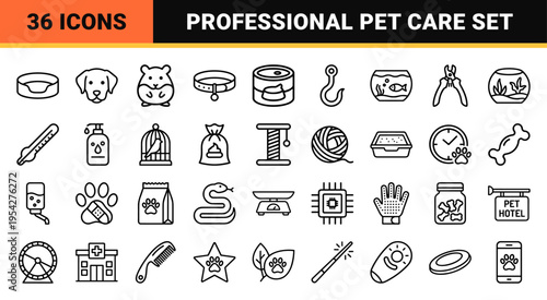 Ultra-minimalist Monoline Veterinary Icon Set featuring Geometric Line Art Symbols for Pet Care Professional Branding and Web Interface Design