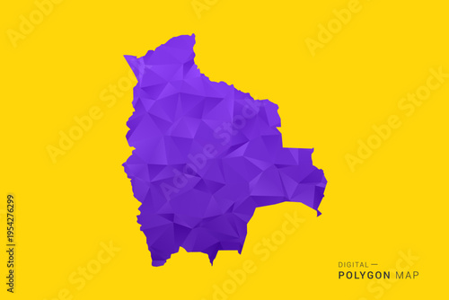 Bolivia Map - Low poly polygon map in vibrant purple gradient on bold yellow background, modern minimal geometric style, clean digital vector illustration.