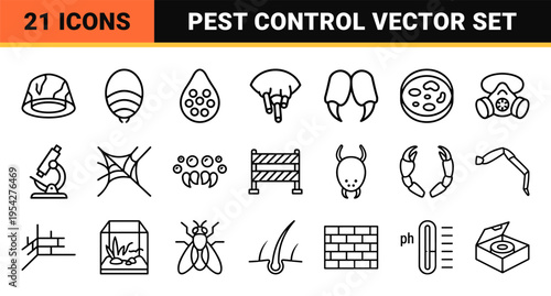 Arachnology and Pest Control Ultra-Minimalist Monoline Icons; Geometric Line Art Symbols for Entomological Research and Home Safety Graphics.