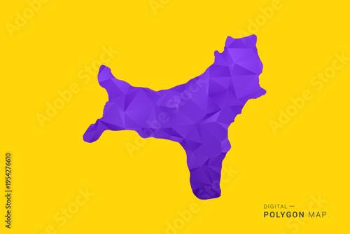 Christmas Island Map - Low poly polygon map in vibrant purple gradient on bold yellow background, modern minimal geometric style, clean digital vector illustration.