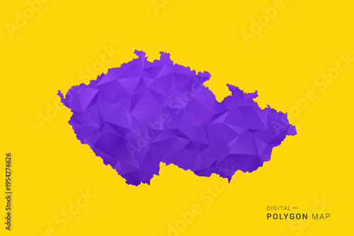 czech republic Map - Low poly polygon map in vibrant purple gradient on bold yellow background, modern minimal geometric style, clean digital vector illustration.