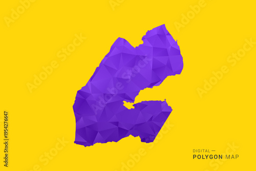 Djibouti Map - Low poly polygon map in vibrant purple gradient on bold yellow background, modern minimal geometric style, clean digital vector illustration.