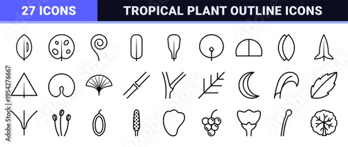 Monstera Leaf Geometric Outline Symbols and Tropical Botany Ultra-Minimalist Monoline Graphics for Modern Organic Branding and Web Design