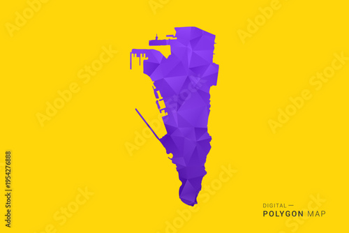 Gibraltar Map - Low poly polygon map in vibrant purple gradient on bold yellow background, modern minimal geometric style, clean digital vector illustration.