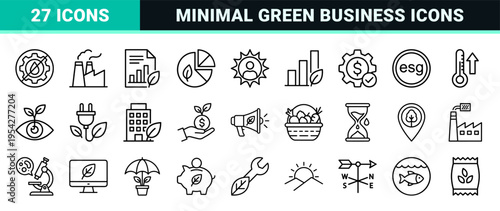 ESG Sustainability and Environmental Governance Ultra-Minimalist Monoline Geometric Line Art Icons for Corporate Responsibility and Green Energy