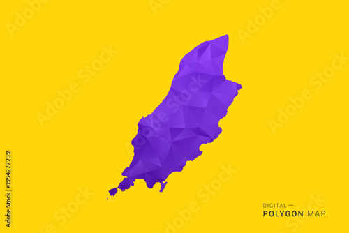 Fotografie Isle of Man Map - Low poly polygon map in vibrant purple gradient on bold yellow background, modern minimal geometric style, clean digital vector illustration