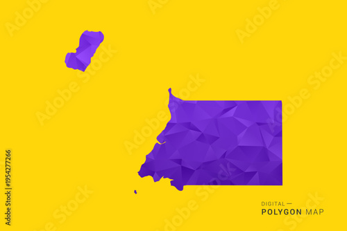 Equatorial Guinea Map - Low poly polygon map in vibrant purple gradient on bold yellow background, modern minimal geometric style, clean digital vector illustration.