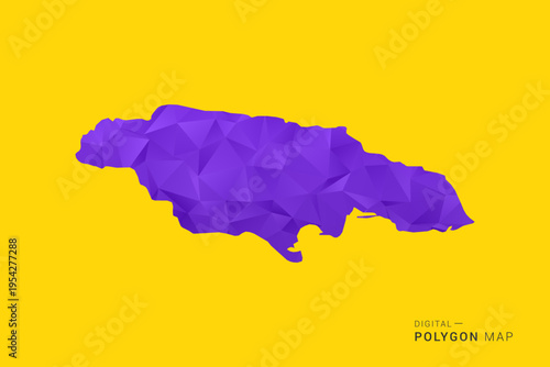 Jamaica Map - Low poly polygon map in vibrant purple gradient on bold yellow background, modern minimal geometric style, clean digital vector illustration.