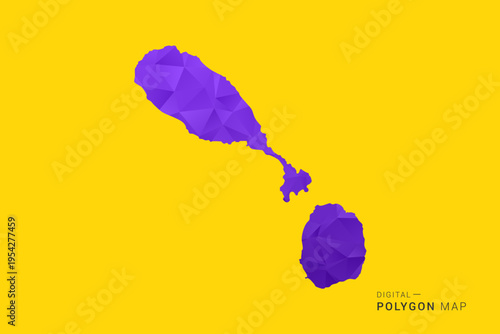 Saint Kitts and Nevis Map - Low poly polygon map in vibrant purple gradient on bold yellow background, modern minimal geometric style, clean digital vector illustration.