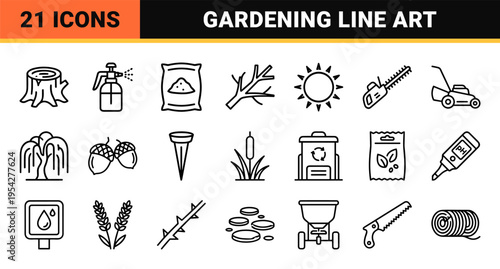 Botanical and Arboriculture Line Art Collection featuring Ultra-minimalist Monoline Symbols for Gardening and Nature Environment Applications.