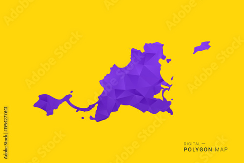 Saint Martin Map - Low poly polygon map in vibrant purple gradient on bold yellow background, modern minimal geometric style, clean digital vector illustration.