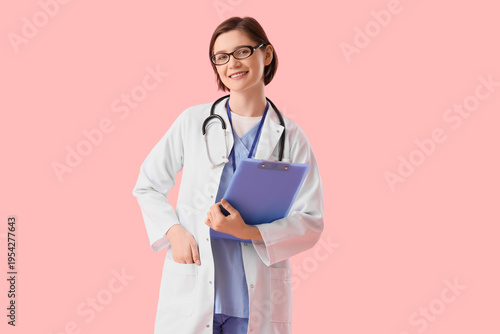 Female doctor with clipboar...