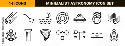 Ultra-Minimalist Celestial and Weather Vector Line Icons Featuring Sun Moon and Stars in a Sophisticated Geometric Monoline Aesthetic