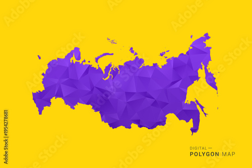 Russia Map - Low poly polygon map in vibrant purple gradient on bold yellow background, modern minimal geometric style, clean digital vector illustration.