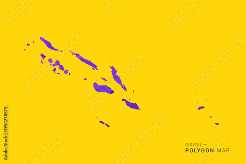 Solomon Islands Map - Low poly polygon map in vibrant purple gradient on bold yellow background, modern minimal geometric style, clean digital vector illustration.