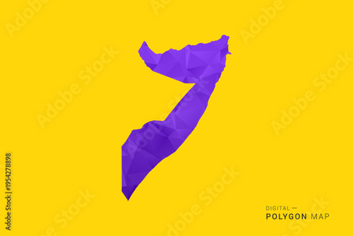 Somalia Map - Low poly polygon map in vibrant purple gradient on bold yellow background, modern minimal geometric style, clean digital vector illustration.