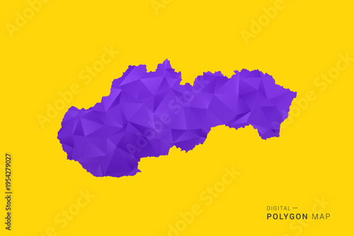 Slovakia Map - Low poly polygon map in vibrant purple gradient on bold yellow background, modern minimal geometric style, clean digital vector illustration.