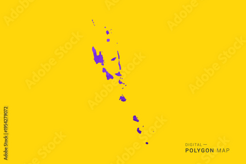 Vanuatu Map - Low poly polygon map in vibrant purple gradient on bold yellow background, modern minimal geometric style, clean digital vector illustration.