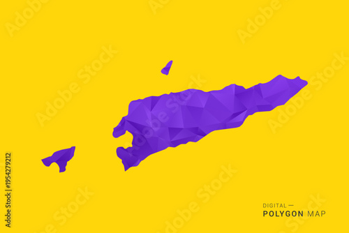 Timor Leste Map - Low poly polygon map in vibrant purple gradient on bold yellow background, modern minimal geometric style, clean digital vector illustration.