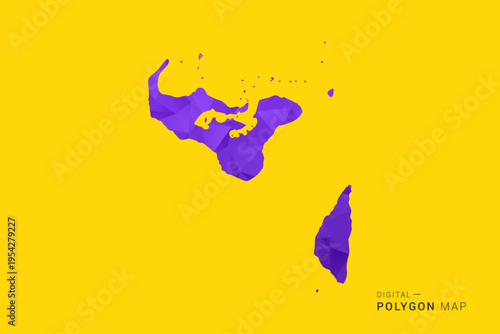 Tonga Map - Low poly polygon map in vibrant purple gradient on bold yellow background, modern minimal geometric style, clean digital vector illustration.
