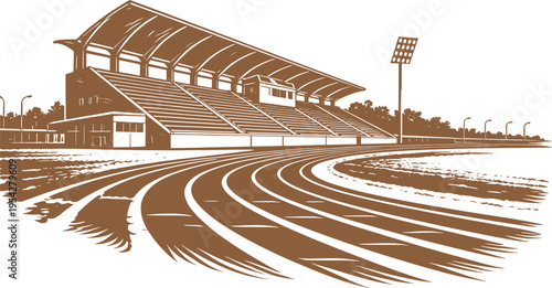 Athletics Stadium Running Track Arena Vintage Sports Illustration.