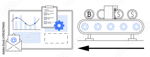 Automation concept. Automation drives efficiency in financial management and cryptocurrency processes. Automation enhances workflows, data analysis, and digital currency systems. Ideal for fintech