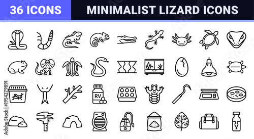 Ultra-Minimalist Reptile and Amphibian Species Monoline Outline Symbols for Herpetology Research and Commercial Design Assets