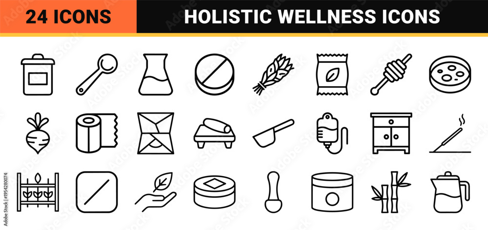 Naklejka premium Natural Pharmacy and Botanical Wellness Ultra-Minimalist Monoline Geometric Outline Symbols for Holistic Medicine and Apothecary Branding
