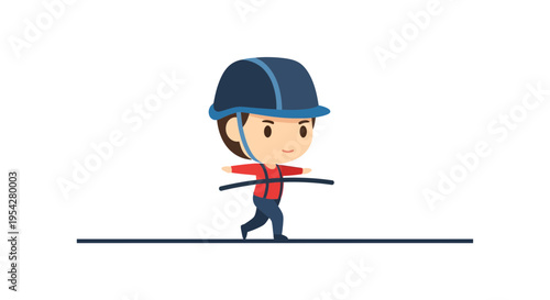 Person walking tightrope, Vector Illustration, Cartoon style, Balancing concept