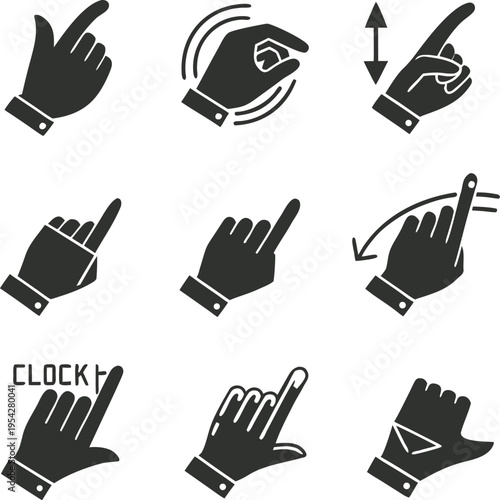 Set of 9 hand gesture icons vector